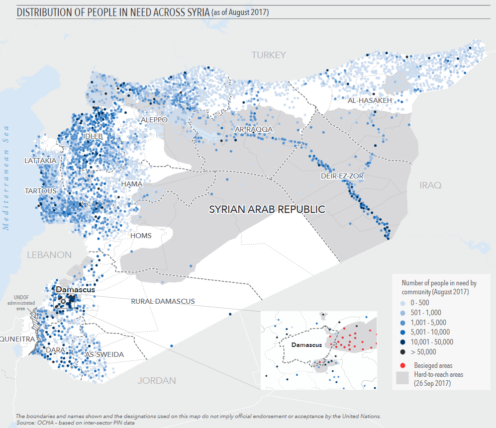 Anzahl und Verteilung der Menschen, die in Syrien in großer Armut leben. Grafik: OCHA / Amt für die Koordinierung humanitärer Angelegenheiten der Vereinten Nationen