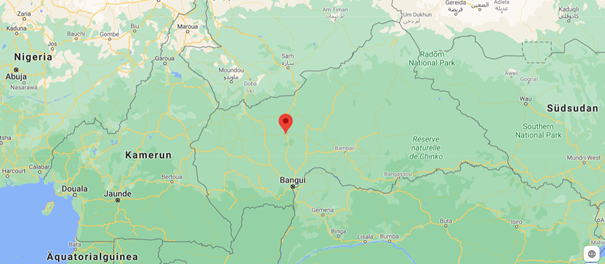 Zentralafrikanische Republik: Bouca liegt 325 km nördlich von der Hauptstadt Bangui . Karte: Google Maps