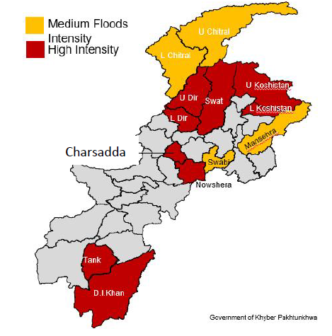 Von der Flut betroffene Gegenden in KPK. Quelle: Regierung von KPK