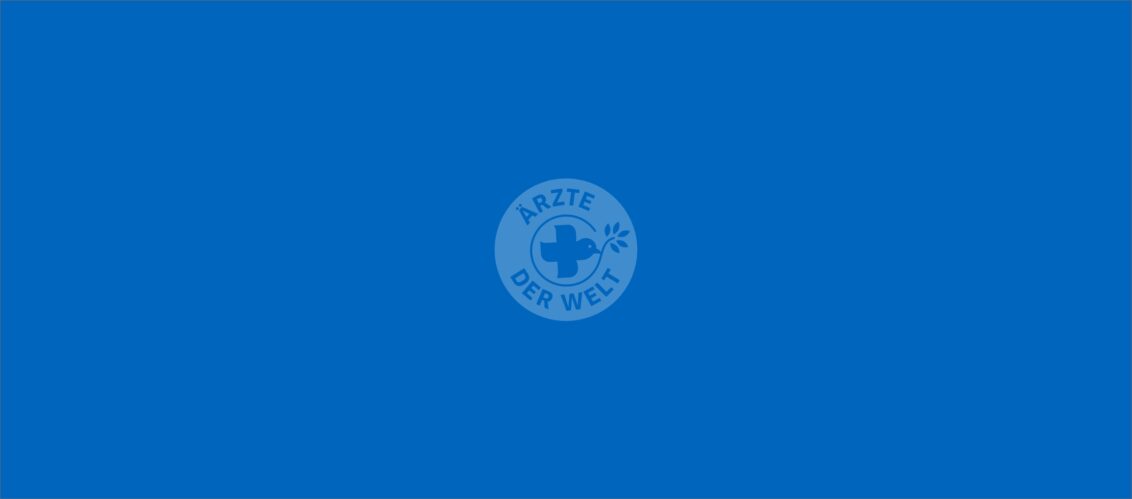 Blauer Hintergrund und das Ärzte der Welt Logo