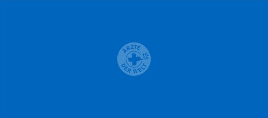 Blauer Hintergrund und das Ärzte der Welt Logo
