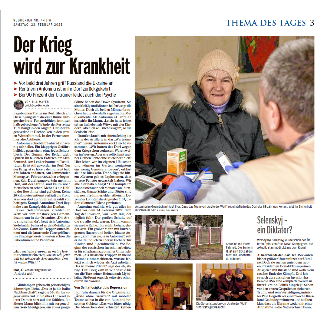 Artikel im Südkurier über die Arbeit der Teams von Ärzte der Welt in der Ukraine.